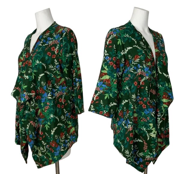 Soft Surroundings Cottage Garden Topper Kimono Cardigan L Botanical Green Floral - Picture 3 of 12